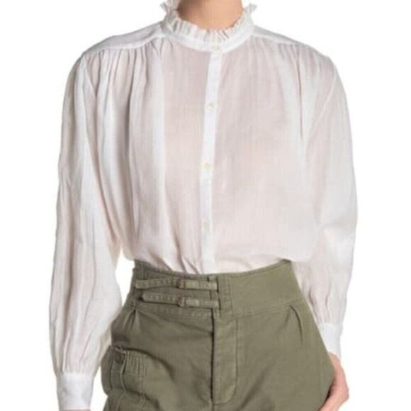 Frame Denim Tops - FRAME Vintage Ruffled Mock Neck Balloon Sleeve Top